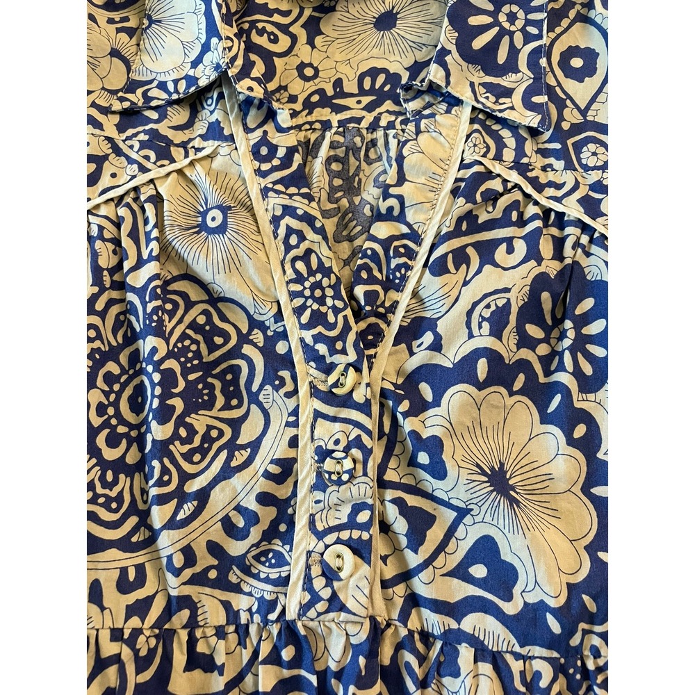 Umgee Mini Dress Sz S Blue White Floral Tiered Boho Cowgirl Western Coastal - Picture 7 of 8